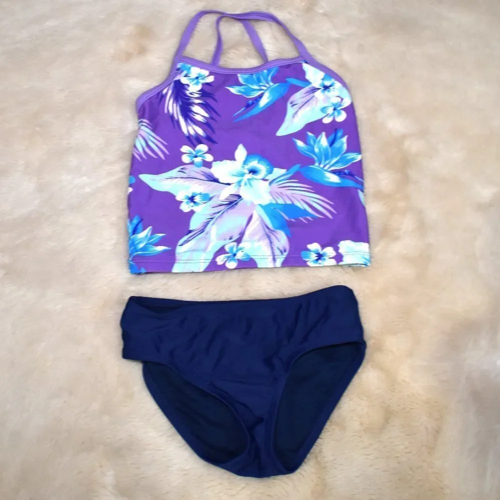Girls Tropical Floral Tankini Bikini Set Size 4